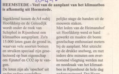 Heemsteedse Courant: 20-4-2015: Aanplant klimaatbos goeddeels uit Heemstede